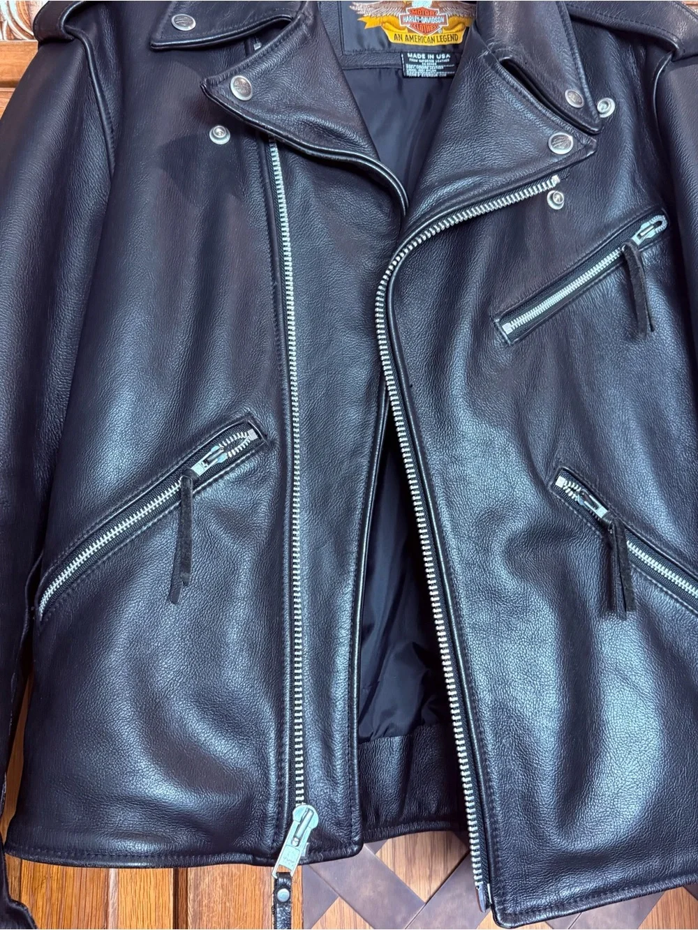Harley-Davidson Basic Skins Black Leather Biker Jacket with Silver Hardware L
